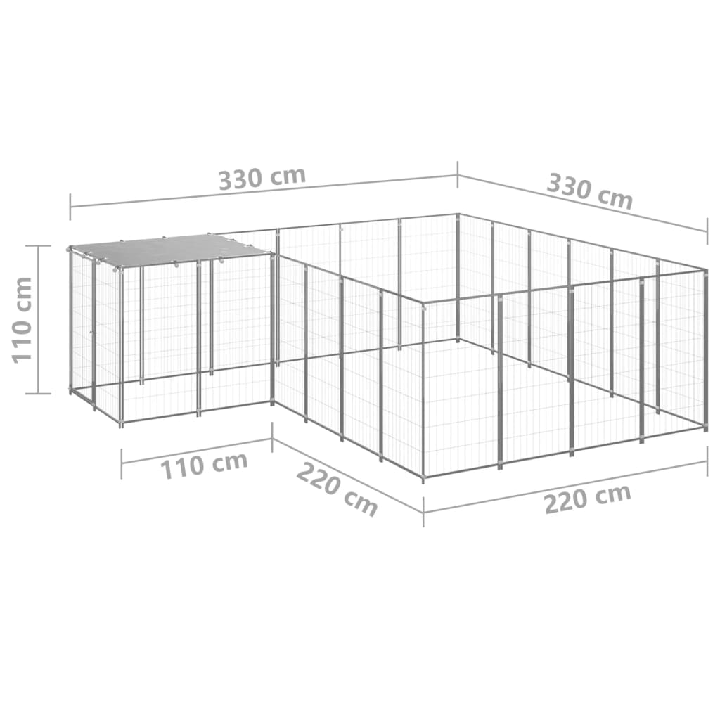 vidaXL Padoc pentru câini, argintiu, 8,47 m², oțel vidaXL Padoc pentru câini, argintiu, 8,47 m², oțel