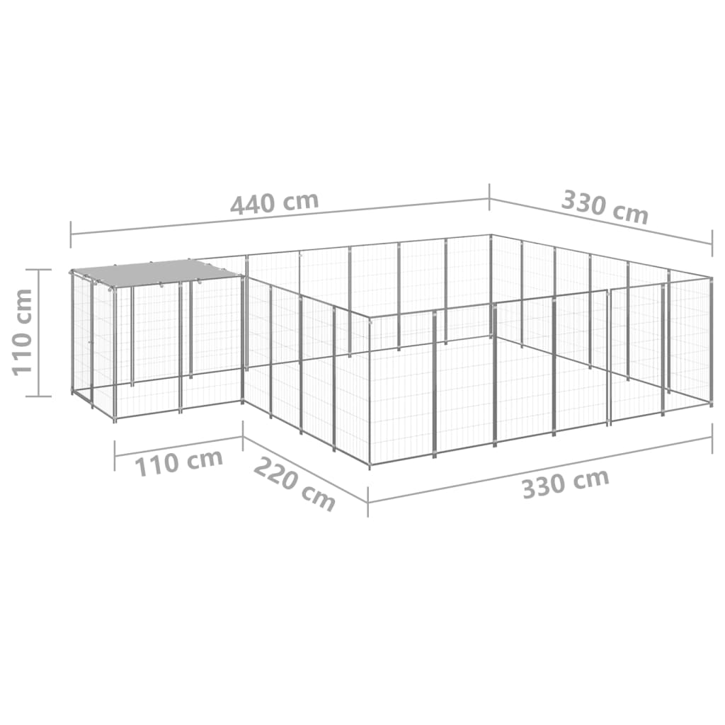 vidaXL Padoc pentru câini, argintiu, 12,1 m², oțel vidaXL Padoc pentru câini, argintiu, 12,1 m², oțel