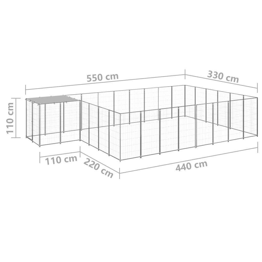 vidaXL Padoc pentru câini, argintiu, 15,73 m², oțel vidaXL Padoc pentru câini, argintiu, 15,73 m², oțel