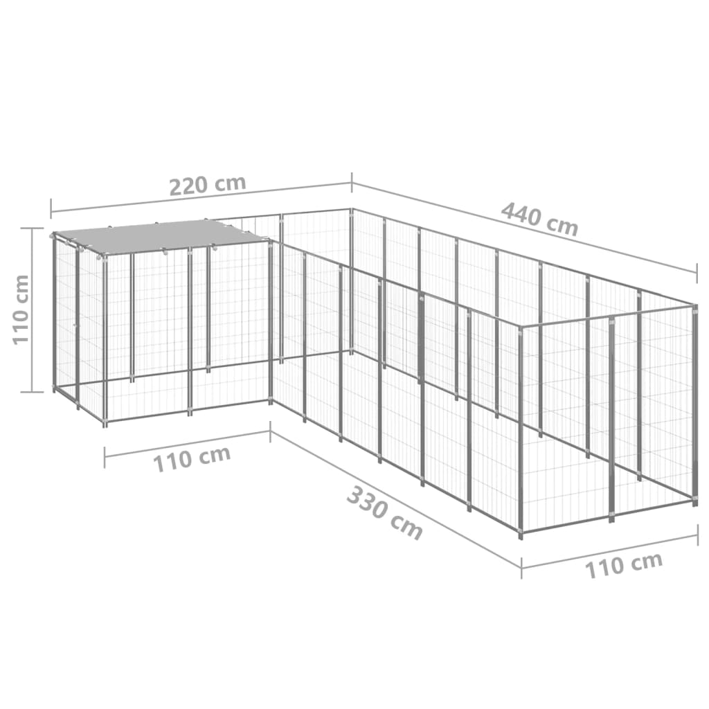 vidaXL Padoc pentru câini, argintiu, 6,05 m², oțel vidaXL Padoc pentru câini, argintiu, 6,05 m², oțel