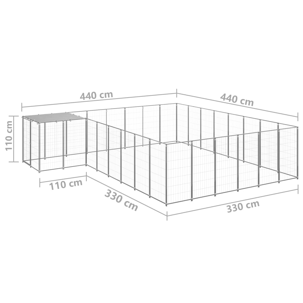 vidaXL Padoc pentru câini, argintiu, 15,73 m², oțel vidaXL Padoc pentru câini, argintiu, 15,73 m², oțel