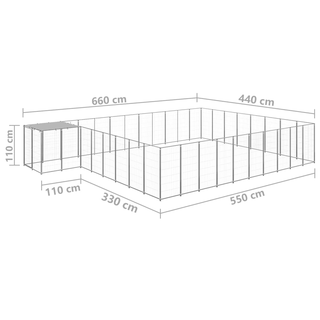 vidaXL Padoc pentru câini, argintiu, 25,41 m², oțel