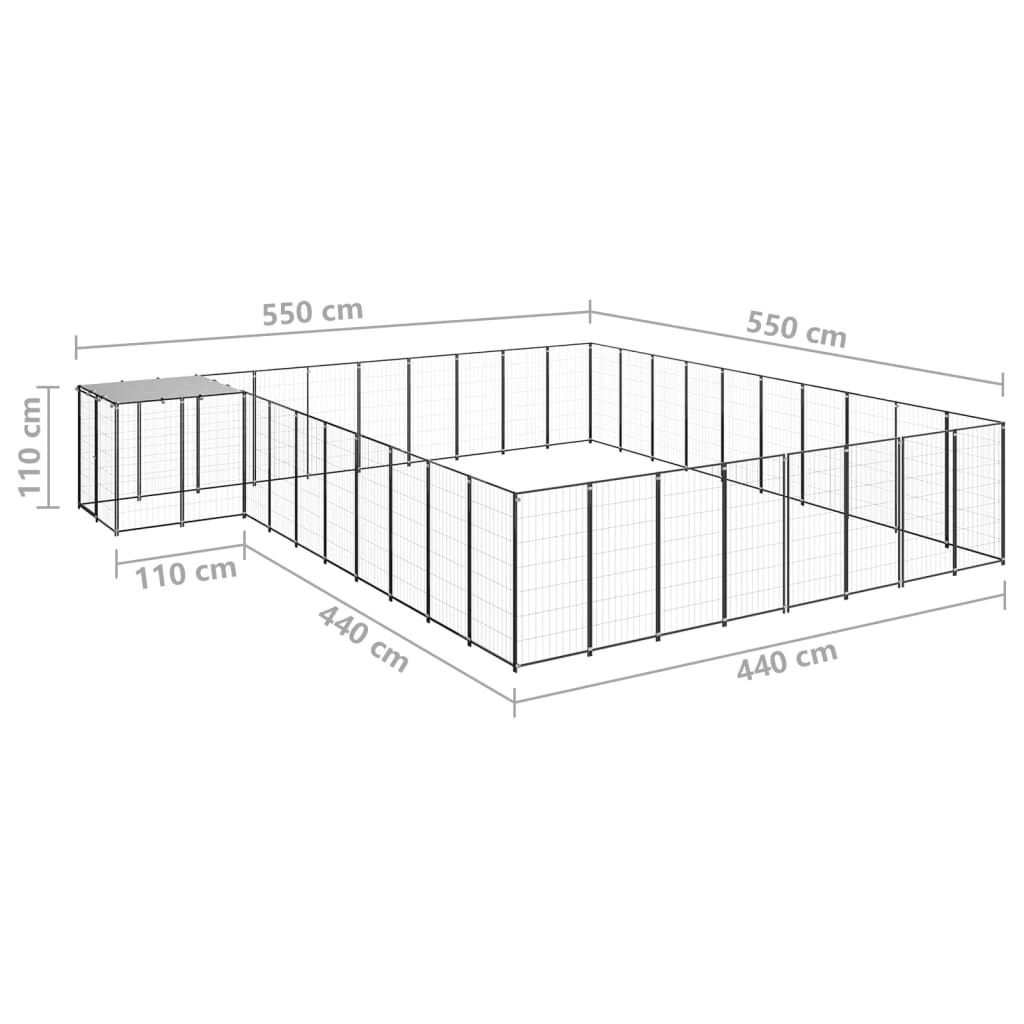 vidaXL Padoc pentru câini, negru, 25,41 m², oțel