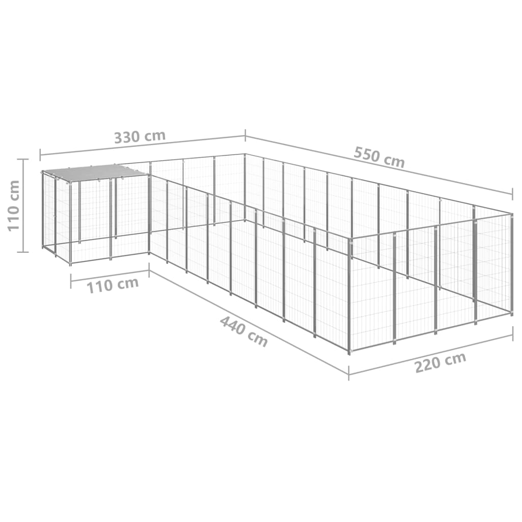 vidaXL Padoc pentru câini, argintiu, 13,31 m², oțel vidaXL Padoc pentru câini, argintiu, 13,31 m², oțel