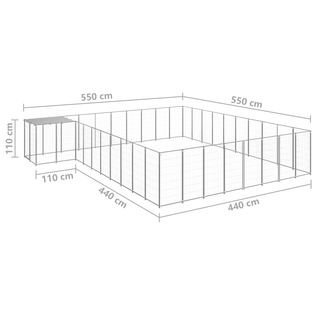 vidaXL Padoc pentru câini, argintiu, 25,41 m², oțel vidaXL Padoc pentru câini, argintiu, 25,41 m², oțel