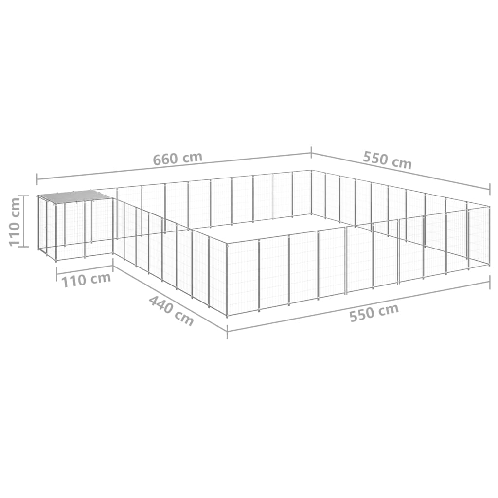 vidaXL Padoc pentru câini, argintiu, 31,46 m², oțel vidaXL Padoc pentru câini, argintiu, 31,46 m², oțel