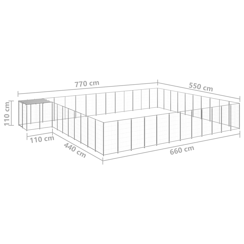 vidaXL Padoc pentru câini, argintiu, 37,51 m², oțel