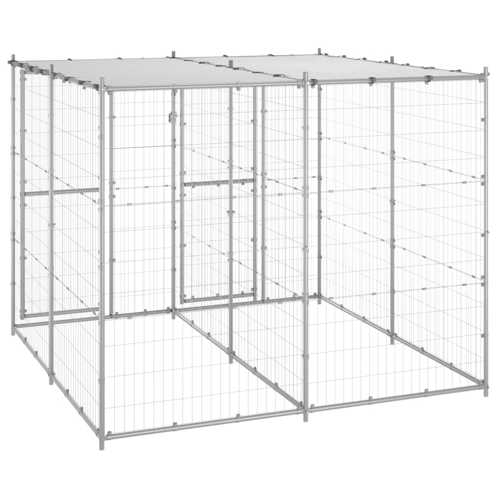 vidaXL Padoc câini de exterior cu acoperiș, 4,84 m², oțel galvanizat vidaXL Padoc câini de exterior cu acoperiș, 4,84 m², oțel galvanizat