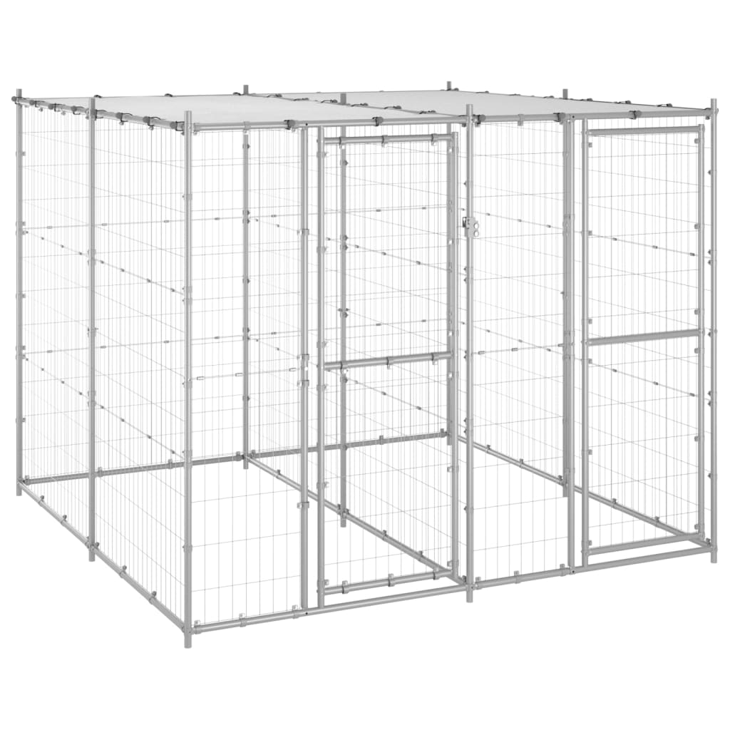 vidaXL Padoc câini de exterior cu acoperiș, 4,84 m², oțel galvanizat vidaXL Padoc câini de exterior cu acoperiș, 4,84 m², oțel galvanizat