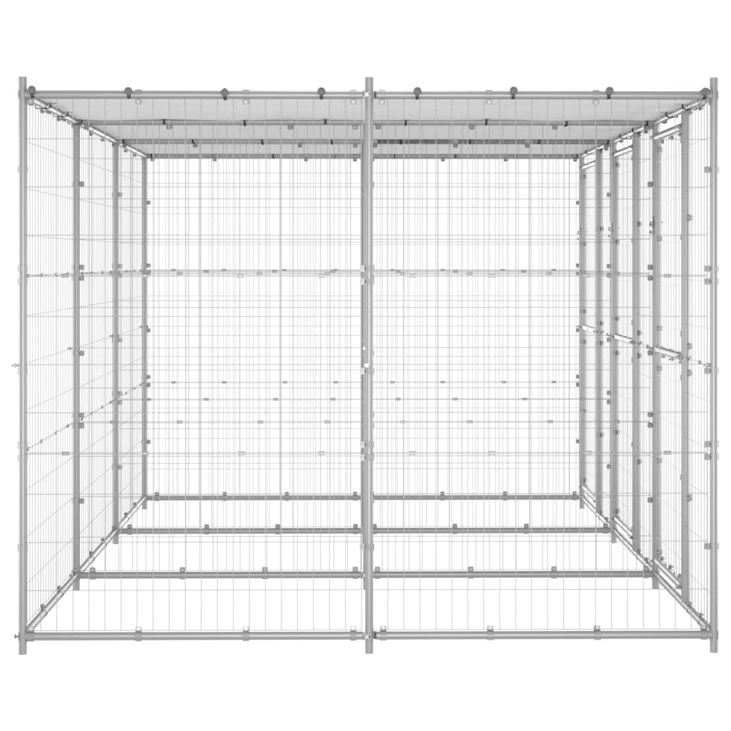 vidaXL Padoc câini de exterior cu acoperiș, 7,26 m², oțel galvanizat vidaXL Padoc câini de exterior cu acoperiș, 7,26 m², oțel galvanizat