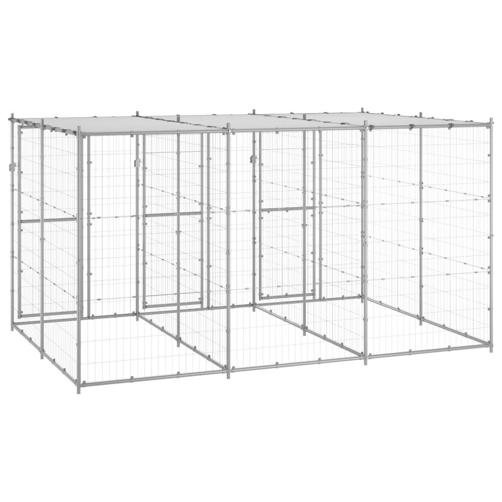 vidaXL Padoc câini de exterior cu acoperiș, 7,26 m², oțel galvanizat vidaXL Padoc câini de exterior cu acoperiș, 7,26 m², oțel galvanizat