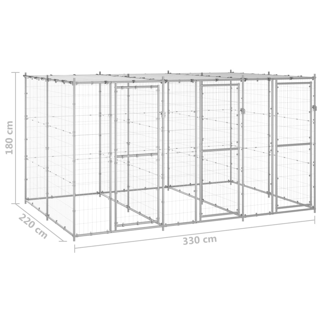 vidaXL Padoc câini de exterior cu acoperiș, 7,26 m², oțel galvanizat vidaXL Padoc câini de exterior cu acoperiș, 7,26 m², oțel galvanizat