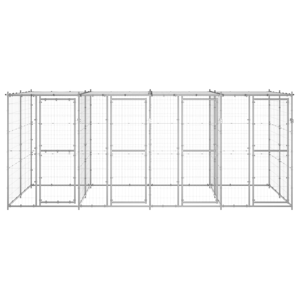 vidaXL Padoc câini de exterior cu acoperiș, 9,68 m², oțel galvanizat
