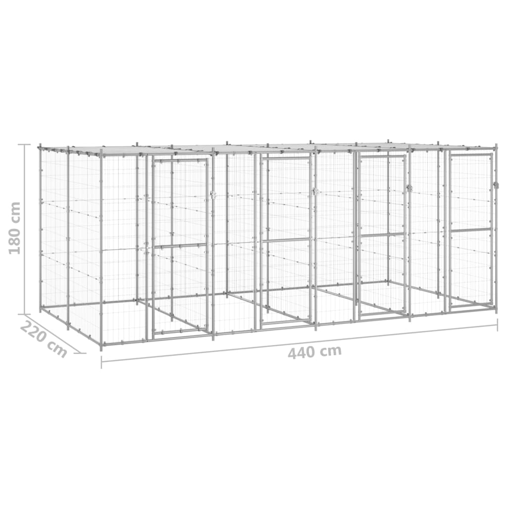 vidaXL Padoc câini de exterior cu acoperiș, 9,68 m², oțel galvanizat