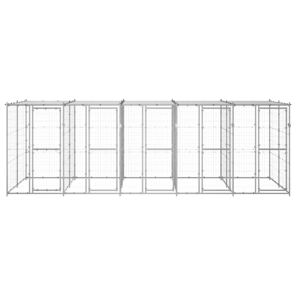 vidaXL Padoc câini de exterior cu acoperiș, 12,1 m², oțel galvanizat vidaXL Padoc câini de exterior cu acoperiș, 12,1 m², oțel galvanizat
