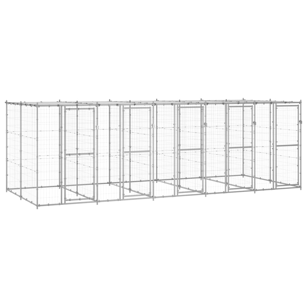 vidaXL Padoc câini de exterior cu acoperiș, 12,1 m², oțel galvanizat vidaXL Padoc câini de exterior cu acoperiș, 12,1 m², oțel galvanizat