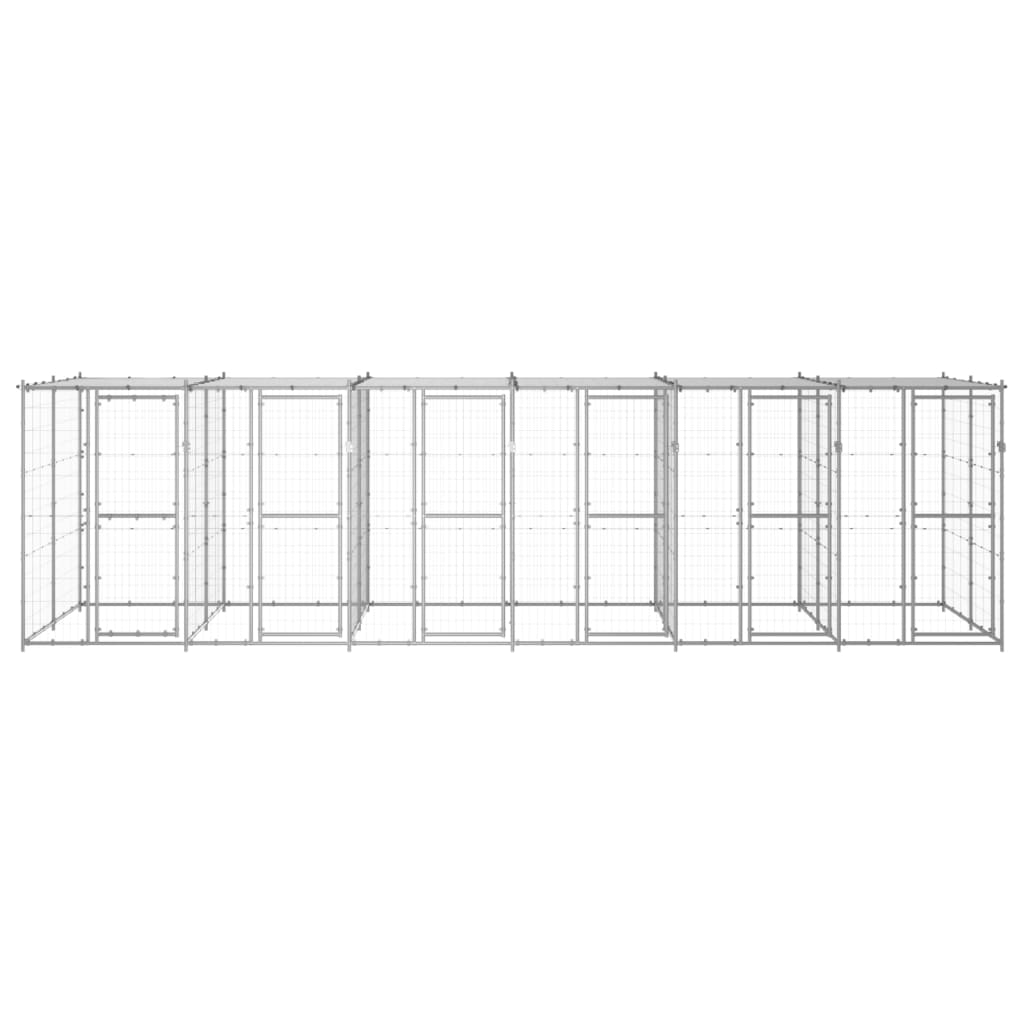 vidaXL Padoc câini de exterior cu acoperiș, 14,52 m², oțel galvanizat vidaXL Padoc câini de exterior cu acoperiș, 14,52 m², oțel galvanizat