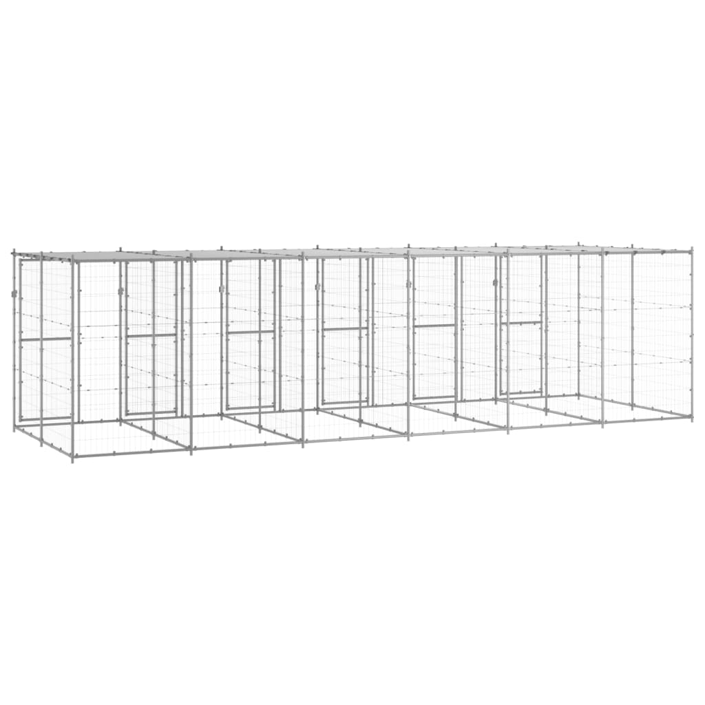 vidaXL Padoc câini de exterior cu acoperiș, 14,52 m², oțel galvanizat vidaXL Padoc câini de exterior cu acoperiș, 14,52 m², oțel galvanizat