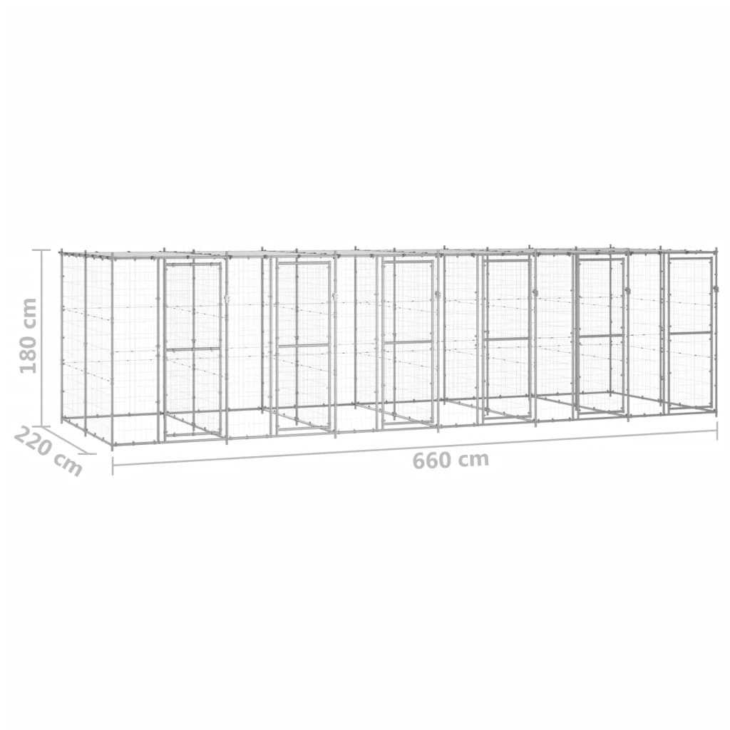 vidaXL Padoc câini de exterior cu acoperiș, 14,52 m², oțel galvanizat vidaXL Padoc câini de exterior cu acoperiș, 14,52 m², oțel galvanizat