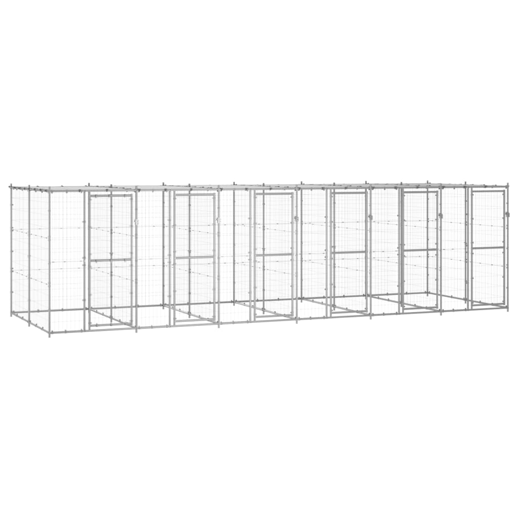 vidaXL Padoc câini de exterior cu acoperiș, 14,52 m², oțel galvanizat vidaXL Padoc câini de exterior cu acoperiș, 14,52 m², oțel galvanizat