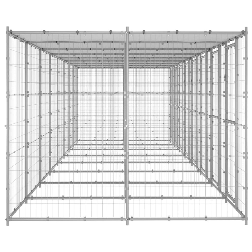 vidaXL Padoc câini de exterior cu acoperiș, 19,36 m², oțel galvanizat vidaXL Padoc câini de exterior cu acoperiș, 19,36 m², oțel galvanizat