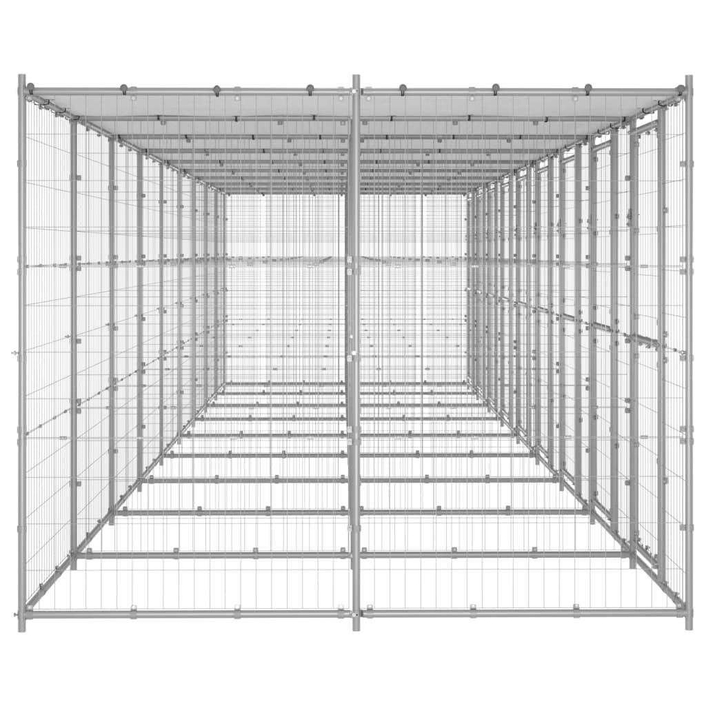 vidaXL Padoc câini de exterior cu acoperiș, 21,78 m², oțel galvanizat vidaXL Padoc câini de exterior cu acoperiș, 21,78 m², oțel galvanizat