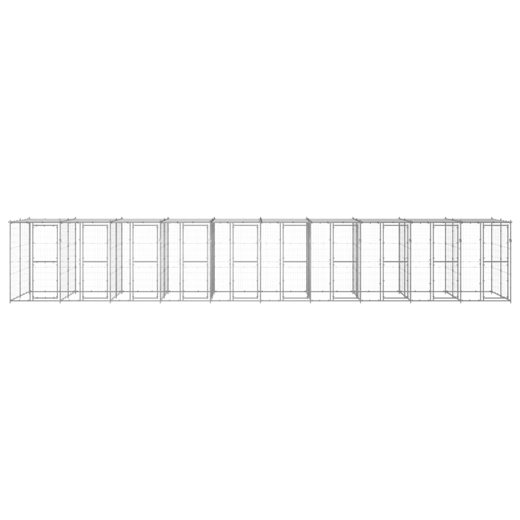 vidaXL Padoc câini de exterior cu acoperiș, 24,2 m², oțel galvanizat vidaXL Padoc câini de exterior cu acoperiș, 24,2 m², oțel galvanizat