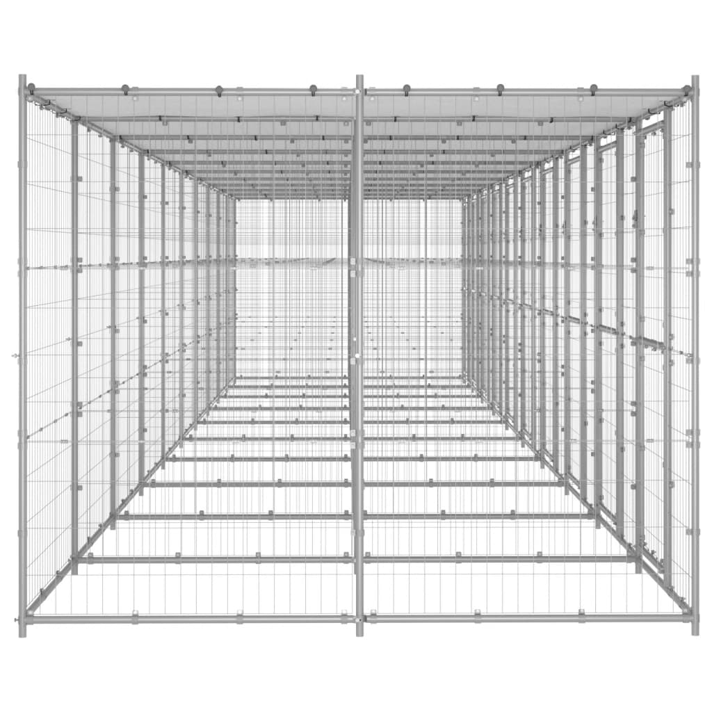 vidaXL Padoc câini de exterior cu acoperiș, 24,2 m², oțel galvanizat vidaXL Padoc câini de exterior cu acoperiș, 24,2 m², oțel galvanizat
