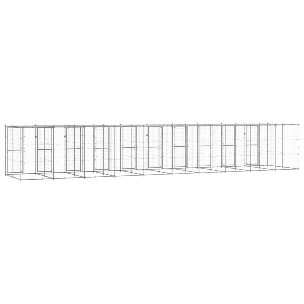 vidaXL Padoc câini de exterior cu acoperiș, 24,2 m², oțel galvanizat vidaXL Padoc câini de exterior cu acoperiș, 24,2 m², oțel galvanizat
