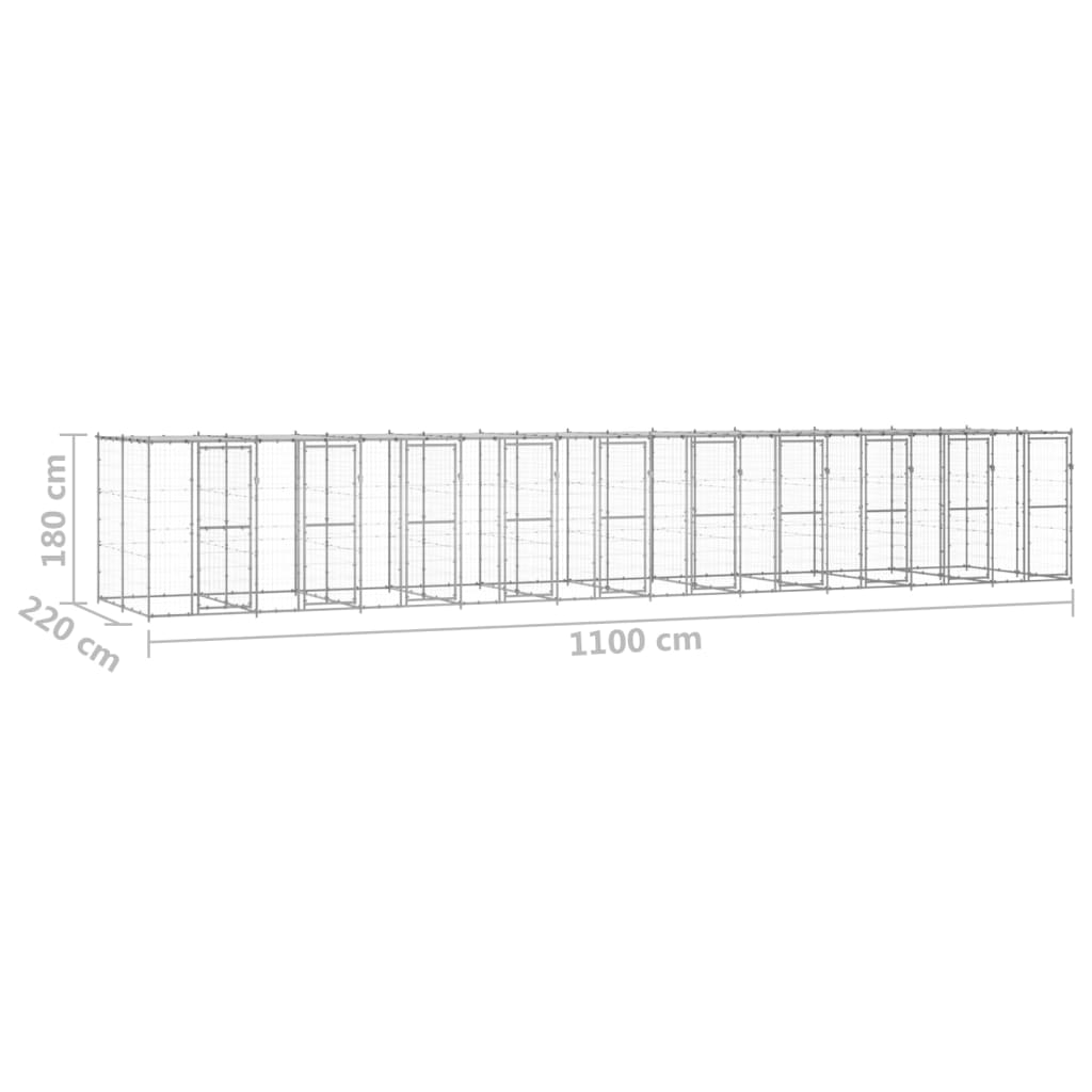vidaXL Padoc câini de exterior cu acoperiș, 24,2 m², oțel galvanizat vidaXL Padoc câini de exterior cu acoperiș, 24,2 m², oțel galvanizat