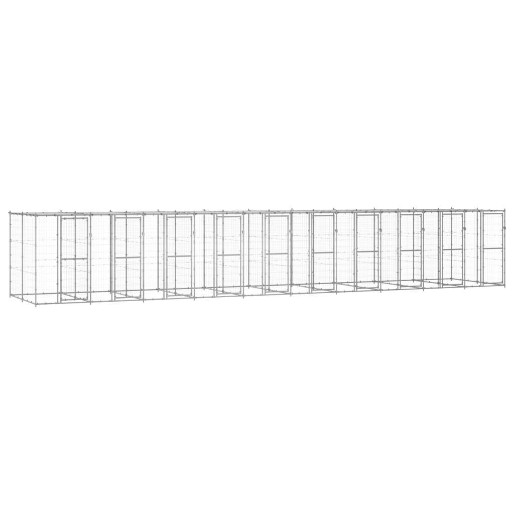 vidaXL Padoc câini de exterior cu acoperiș, 24,2 m², oțel galvanizat vidaXL Padoc câini de exterior cu acoperiș, 24,2 m², oțel galvanizat