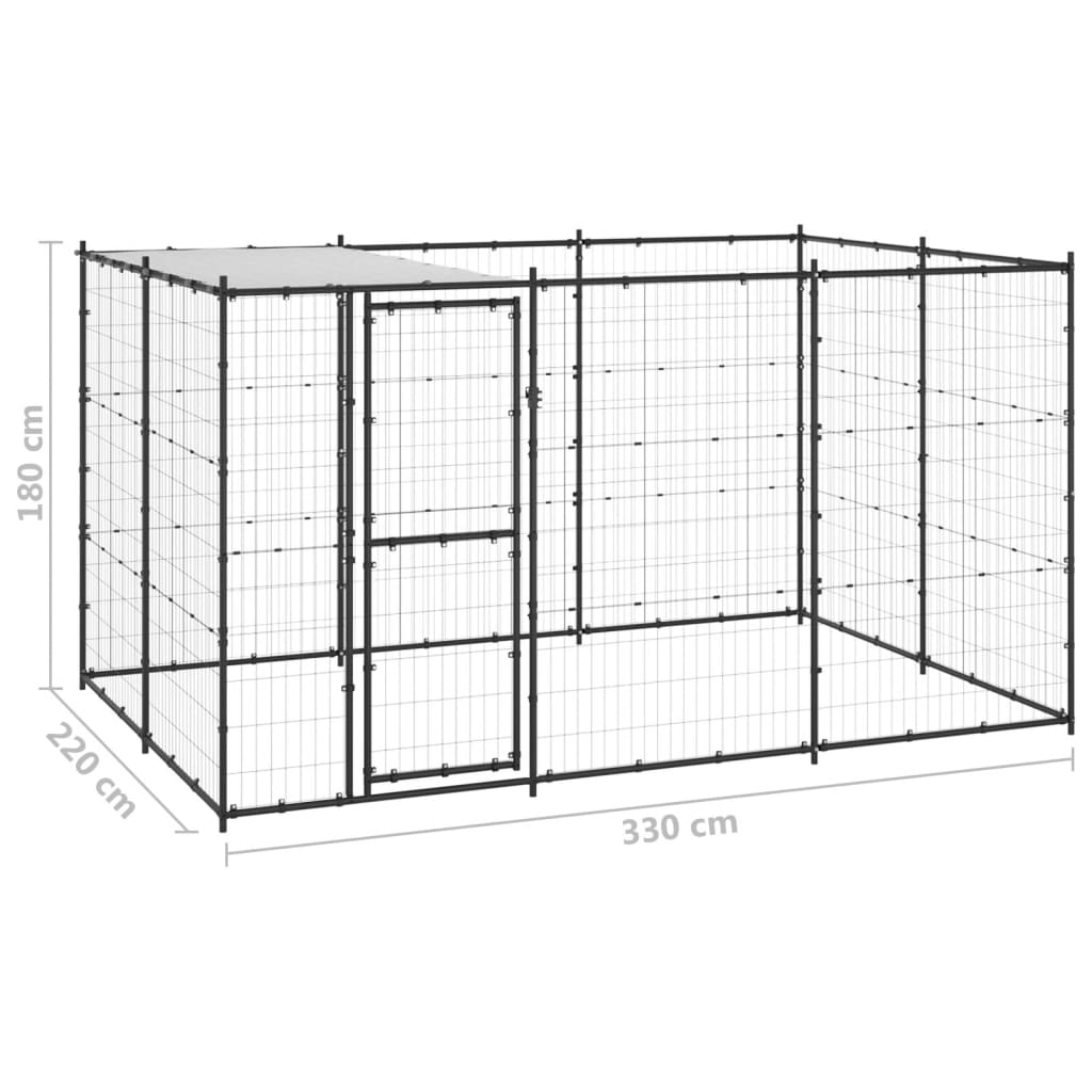 vidaXL Padoc pentru câini de exterior cu acoperiș, 7,26 m², oțel