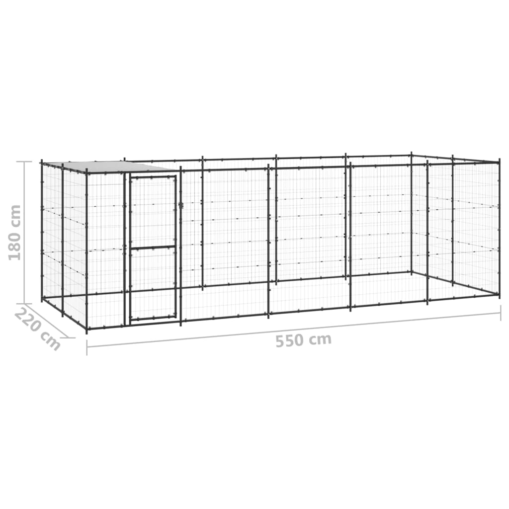 vidaXL Padoc pentru câini de exterior cu acoperiș, 12,1 m², oțel vidaXL Padoc pentru câini de exterior cu acoperiș, 12,1 m², oțel