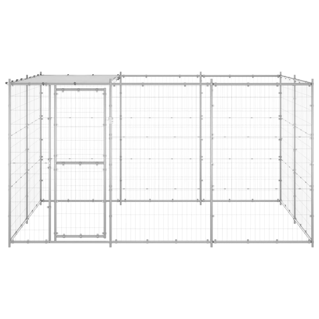 vidaXL Padoc câini de exterior cu acoperiș, 7,26 m², oțel galvanizat vidaXL Padoc câini de exterior cu acoperiș, 7,26 m², oțel galvanizat
