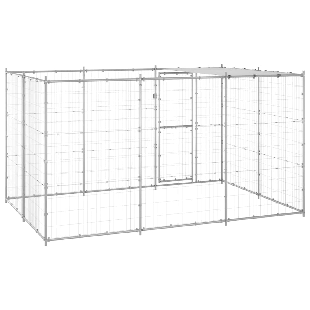 vidaXL Padoc câini de exterior cu acoperiș, 7,26 m², oțel galvanizat vidaXL Padoc câini de exterior cu acoperiș, 7,26 m², oțel galvanizat