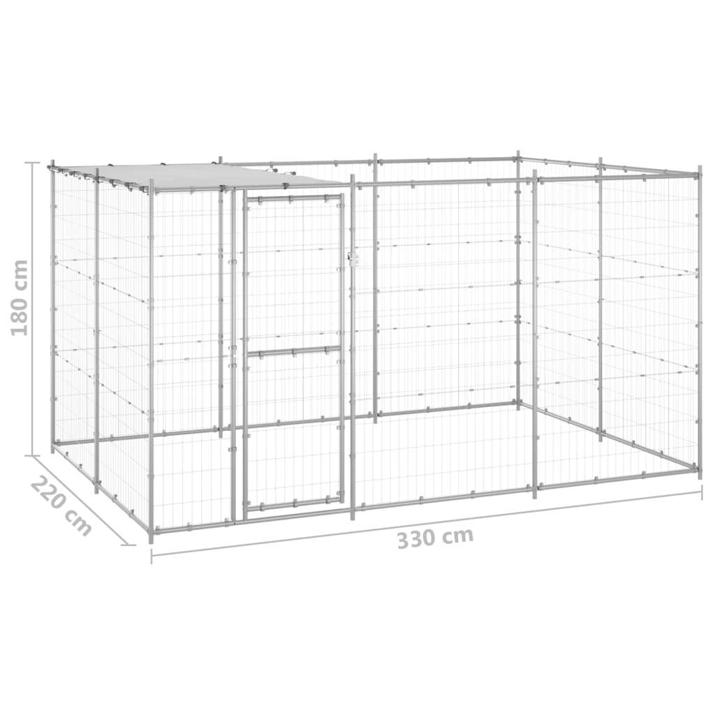 vidaXL Padoc câini de exterior cu acoperiș, 7,26 m², oțel galvanizat vidaXL Padoc câini de exterior cu acoperiș, 7,26 m², oțel galvanizat