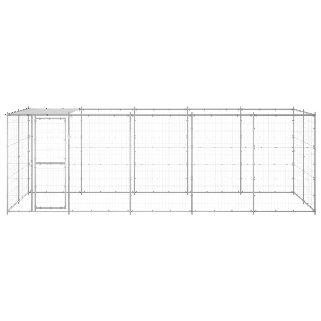 vidaXL Padoc câini de exterior cu acoperiș, 12,1 m², oțel galvanizat vidaXL Padoc câini de exterior cu acoperiș, 12,1 m², oțel galvanizat