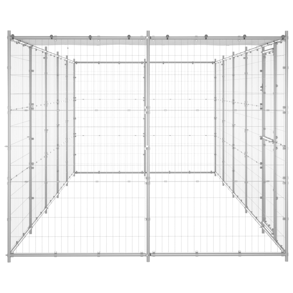vidaXL Padoc câini de exterior cu acoperiș, 12,1 m², oțel galvanizat vidaXL Padoc câini de exterior cu acoperiș, 12,1 m², oțel galvanizat