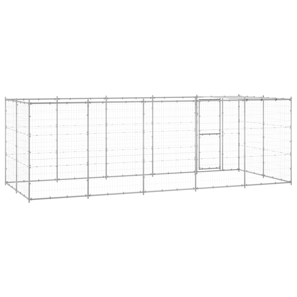 vidaXL Padoc câini de exterior cu acoperiș, 12,1 m², oțel galvanizat vidaXL Padoc câini de exterior cu acoperiș, 12,1 m², oțel galvanizat