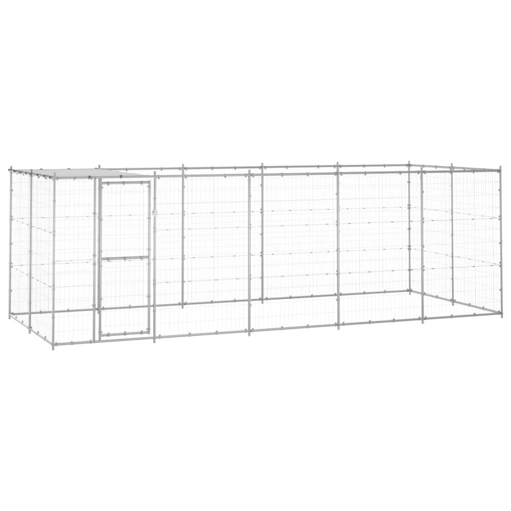 vidaXL Padoc câini de exterior cu acoperiș, 12,1 m², oțel galvanizat vidaXL Padoc câini de exterior cu acoperiș, 12,1 m², oțel galvanizat