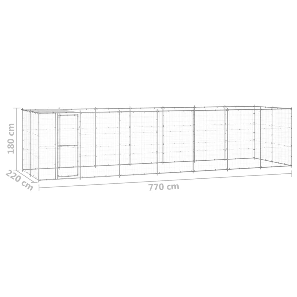 vidaXL Padoc câini de exterior cu acoperiș, 16,94 m², oțel galvanizat vidaXL Padoc câini de exterior cu acoperiș, 16,94 m², oțel galvanizat