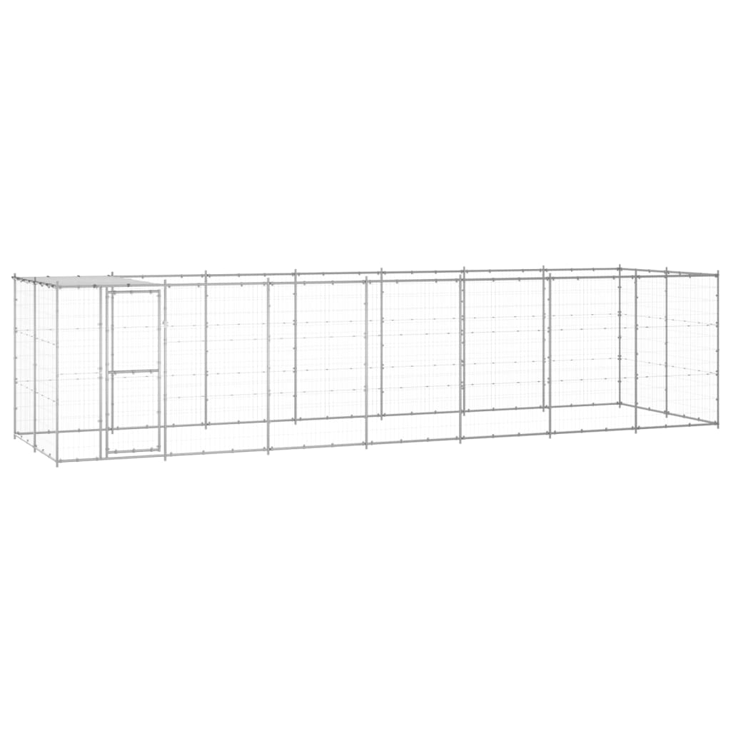vidaXL Padoc câini de exterior cu acoperiș, 16,94 m², oțel galvanizat vidaXL Padoc câini de exterior cu acoperiș, 16,94 m², oțel galvanizat