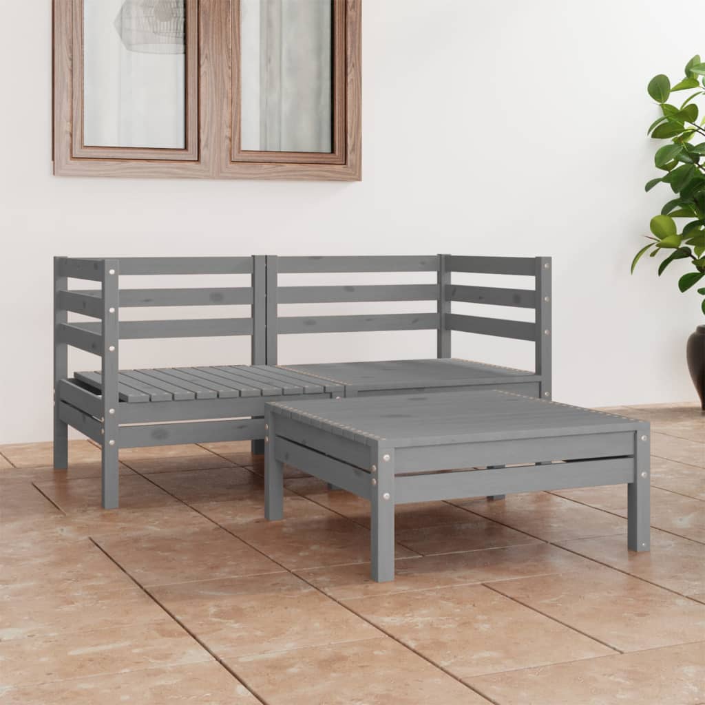 vidaXL Set mobilier de grădină, 3 piese, gri, lemn masiv de pin vidaXL Set mobilier de grădină, 3 piese, gri, lemn masiv de pin