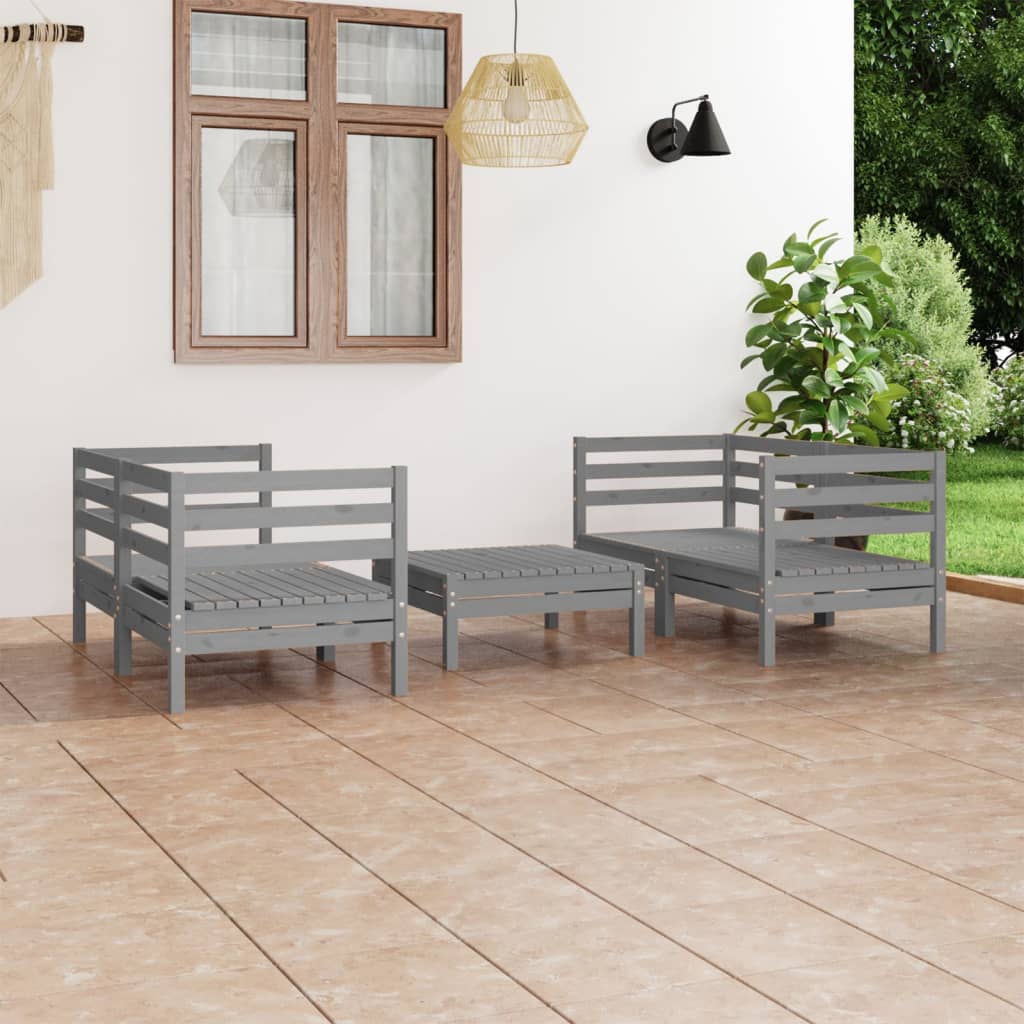 vidaXL Set mobilier de grădină, 5 piese, gri, lemn masiv de pin vidaXL Set mobilier de grădină, 5 piese, gri, lemn masiv de pin