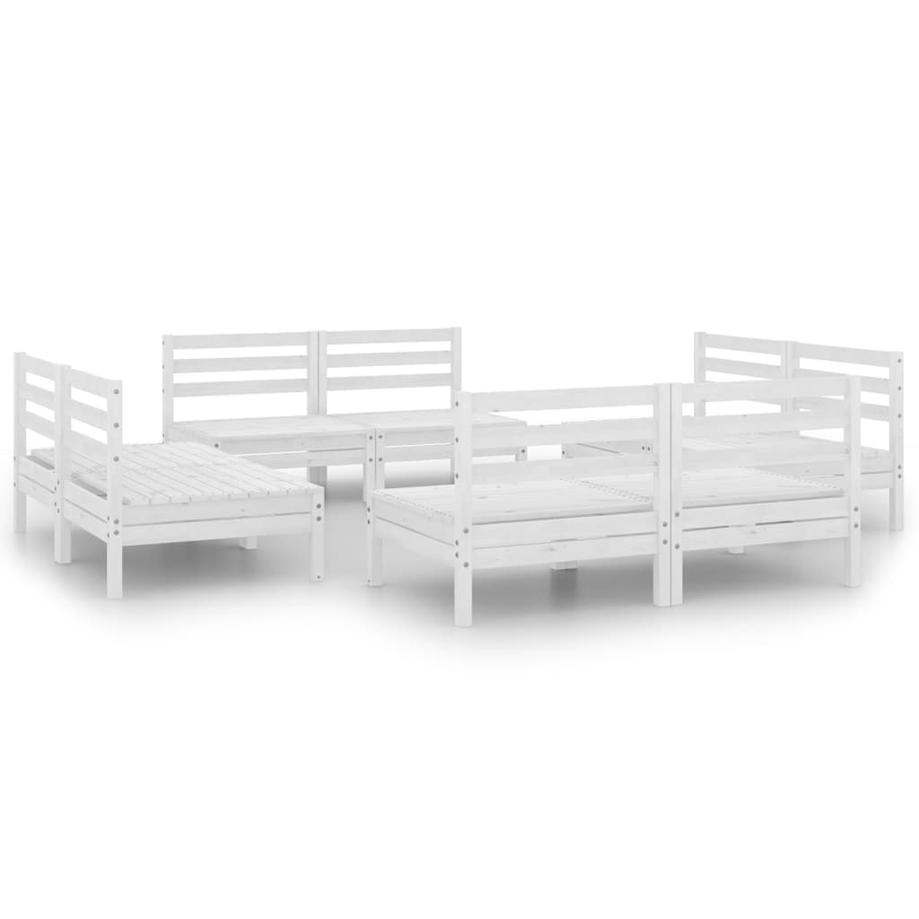 vidaXL Set mobilier de grădină, 8 piese, alb, lemn masiv de pin