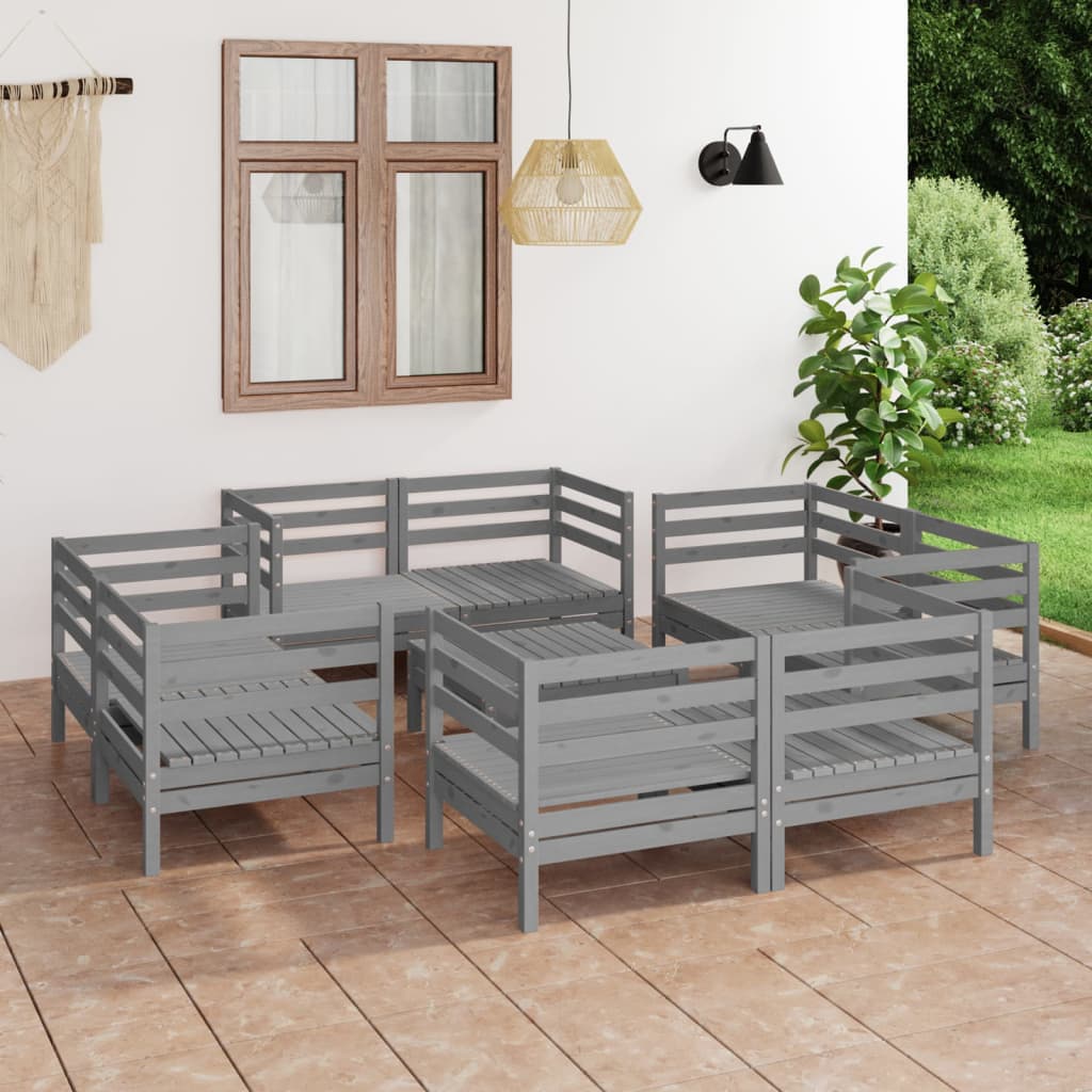 vidaXL Set mobilier de grădină, 9 piese, gri, lemn masiv de pin vidaXL Set mobilier de grădină, 9 piese, gri, lemn masiv de pin