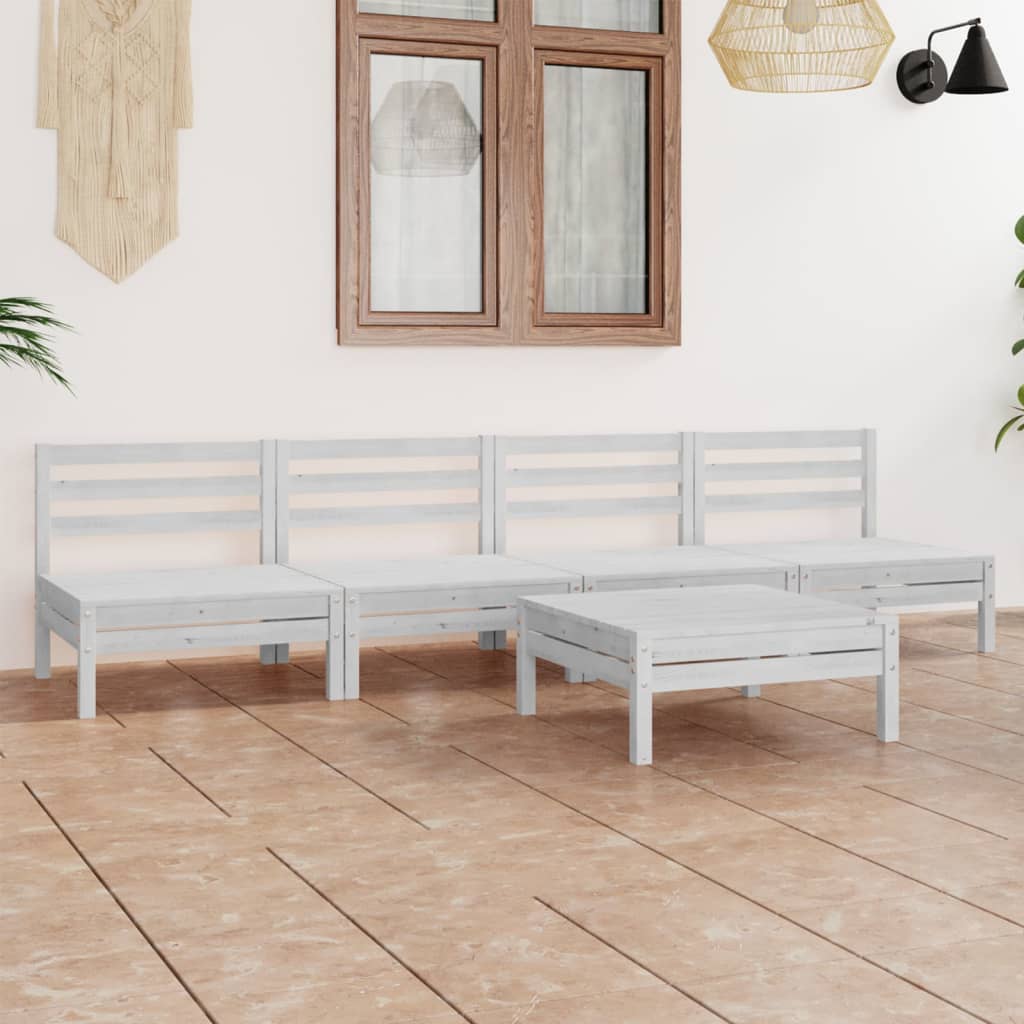 vidaXL Set mobilier de grădină, 5 piese, alb, lemn masiv de pin vidaXL Set mobilier de grădină, 5 piese, alb, lemn masiv de pin