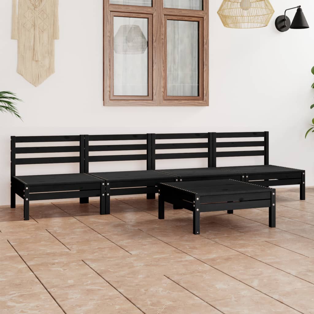 vidaXL Set mobilier de grădină, 5 piese, negru, lemn masiv de pin vidaXL Set mobilier de grădină, 5 piese, negru, lemn masiv de pin