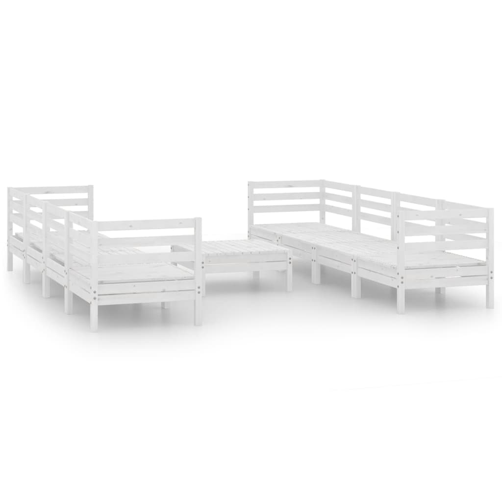 vidaXL Set mobilier de grădină, 9 piese, alb, lemn masiv de pin