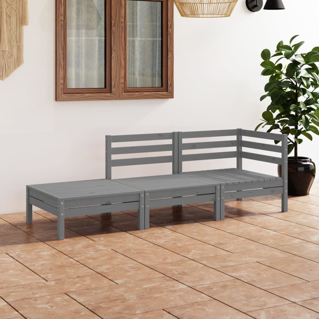 vidaXL Set mobilier de grădină, 3 piese, gri, lemn masiv de pin vidaXL Set mobilier de grădină, 3 piese, gri, lemn masiv de pin